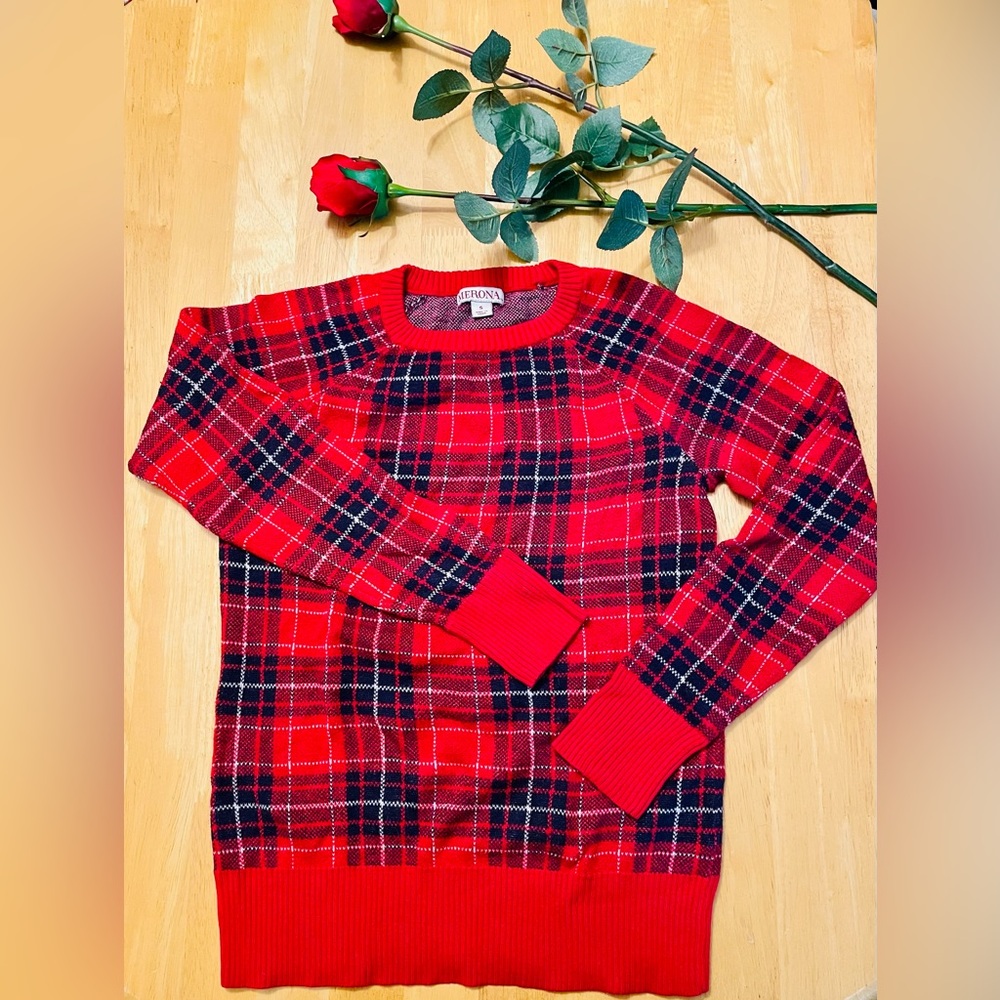 Merona Red tartan plaid tunic Long sleeve sweater